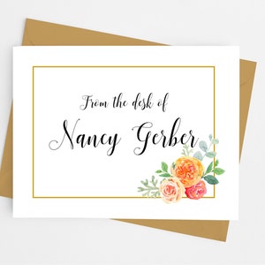 Floral Personalized Blank Folded Note Cards with envelopes, Set of 10