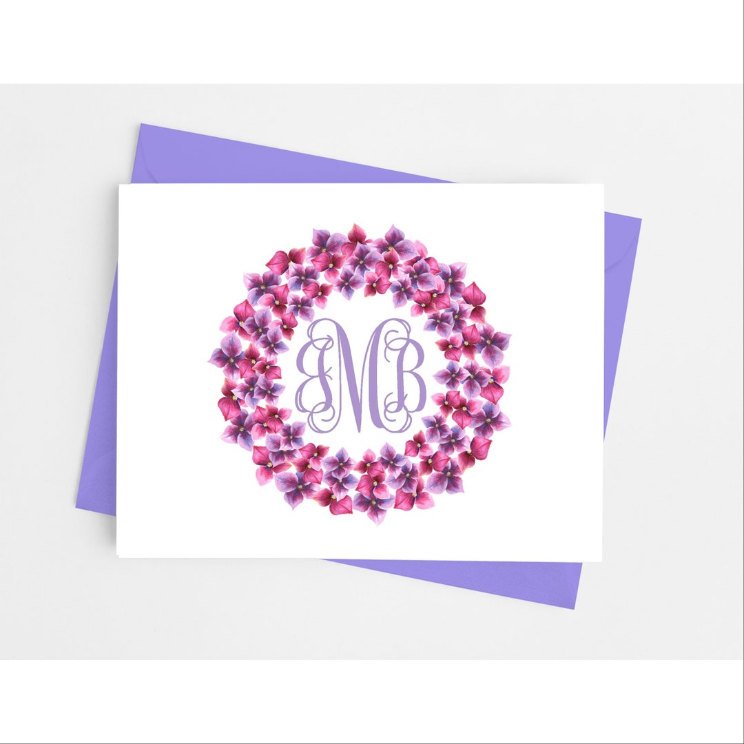 Purple Monogram Note Cards With Envelopes, Personalized Floral ...