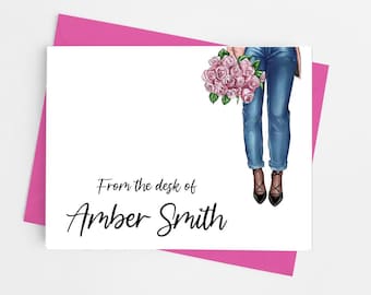 Spring Fashion Themed Personalized Note Cards with Envelopes, Stationery Set for Women, Pack of 10 Folded Note Cards