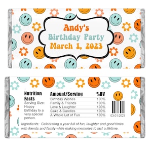 Personalized Candy Wrappers for Chocolate, Smiley Face Party Favors, Pack of 20 Custom Hershey Bar Labels, WRAPPERS ONLY