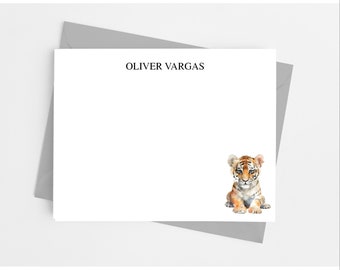 Tiger Note Cards with Envelopes, Personalized Animal Stationery Set, Pack of 12 Flat Notecards