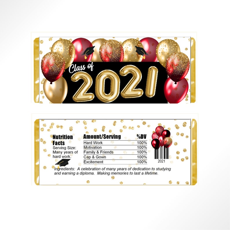 Printed Candy Wrappers for Hershey Bars Graduation Balloon Candy Bar Wrappers Class of 2021