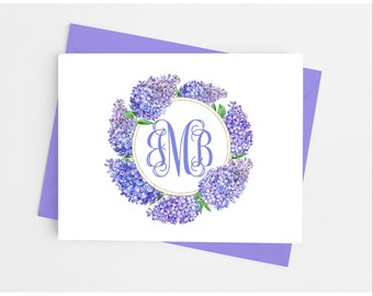 Monogram Note Cards with Envelopes, Personalized Lilac Stationery Set for Women, Pack of 10 Folded Notecards