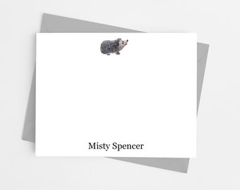Hedgehog Stationery Note Cards with Envelopes, Custom Personalized Stationary Set for Girls, Pack of 12 Flat Notecards