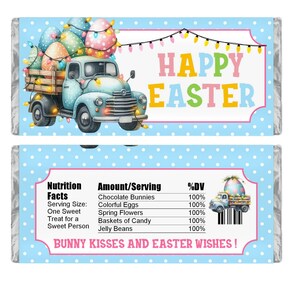 Easter Candy Wrappers, Party Favors for Kids, Pack of 20 Chocolate Bar Labels for Hershey Bars, WRAPPERS ONLY