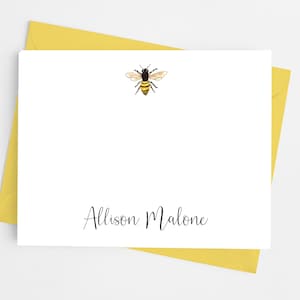 Bee Personalized Stationery Note Cards, Flat Note Cards with Envelopes, Stationary Set for Women, Pack of 12