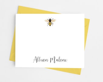 Bee Personalized Stationery Note Cards, Flat Note Cards with Envelopes, Stationary Set for Women, Pack of 12