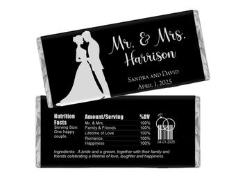 Wedding Personalized Candy Wrappers, Bridal Shower Party Favors, Pack of 20 Custom Chocolate Bar Labels