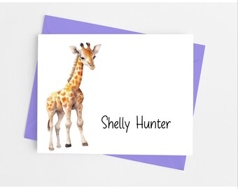 Giraffe Note Cards with Envelopes, Personalized Stationery Set for Girls, Pack of 10 Folded Notecards