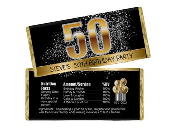 Milestone Birthday Party Favors, Personalized Candy Wrappers, 40th, 50th, 60th, Pack of 20