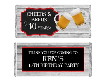 Cheers and Beers Birthday Candy Wrappers, Personalized Party Favors for Adult Birthday, Pack of 20 Custom Hershey Bar Labels, WRAPPERS ONLY