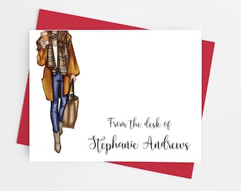 Fashion Themed Personalized Note Cards with Envelopes, Stationery Set for Women, Pack of 10 Folded Note Cards