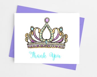 Princess Tiara Thank You Cards with Envelopes, Thank You Note Cards, Pack of 10 Folded Note Cards