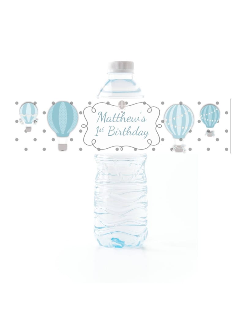 Hot Air Balloon Water Bottle Labels Peel and Stick Waterproof Labels Personalized Printed Wrappers for Baby Shower or First Birthday