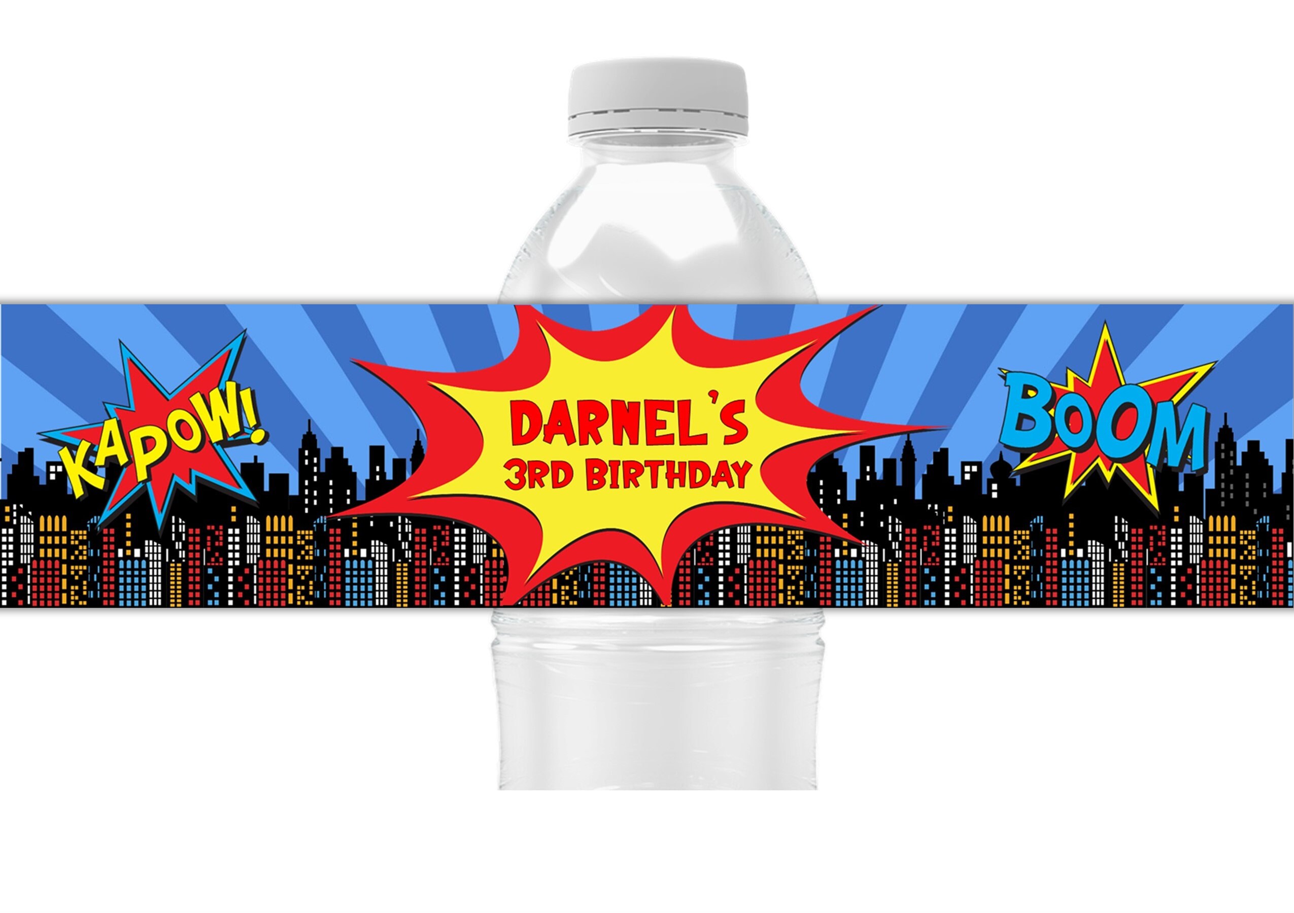 Superhero Water Bottle Labels - Etsy