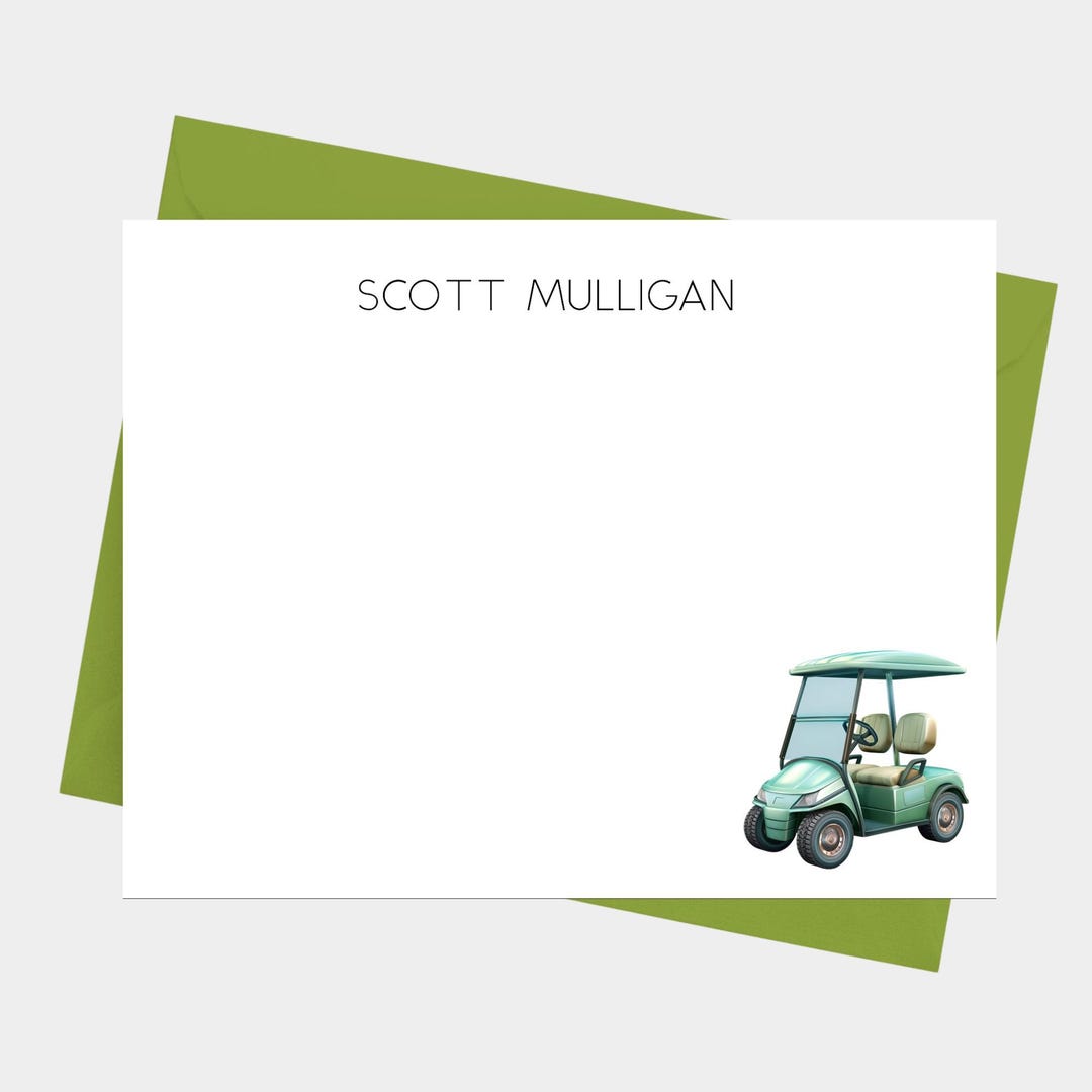 Golf Cart Note Cards With Envelopes, Personalized Stationery Set for ...