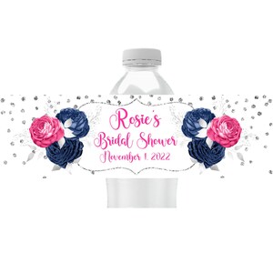 Personalized Water Bottle Labels, Floral Party Favors, Bridal Shower, Pack of 25 Peel and Stick Waterproof Wrappers