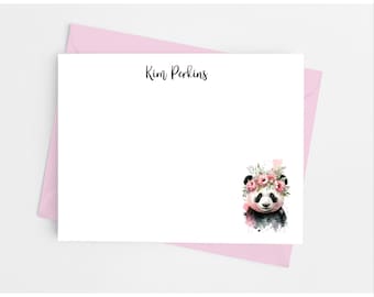 Panda Note Cards with Envelopes, Personalized Stationery Set for Girls, Pack of 12 Flat Notecards