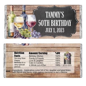 Personalized Candy Wrappers for Chocolate, Wine Birthday Party Favors, Pack of 20 Custom Hershey Bar Labels, WRAPPERS ONLY