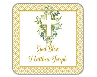 Communion Party Favor Tags or Favor Stickers, Personalized Square Baptism Party Favor Tags Printed, Choose Stickers or Tags, Pack of 24