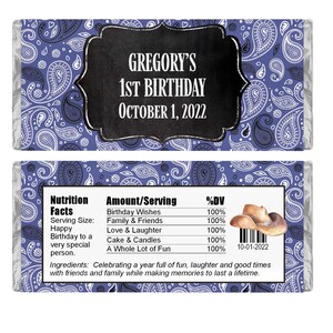 Paisley Bandana Personalized Candy Wrappers, Birthday Party Favors, Pack of 20 Custom Chocolate Bar Labels for Hershey Bars, WRAPPERS ONLY