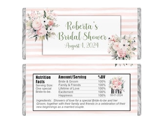 Pink Floral Personalized Candy Wrappers, Party Favors for Wedding, Pack of 20 Custom Chocolate Bar Labels, WRAPPERS ONLY