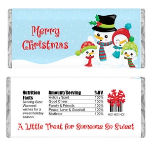 Christmas Snowman Candy Wrappers for Chocolate, Holiday Party Favors, Hershey Bar Labels, Pack of 20, WRAPPERS ONLY