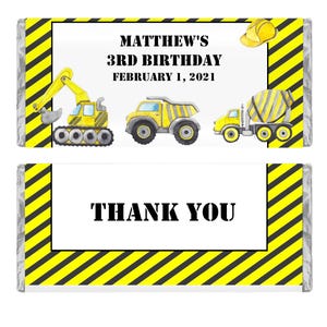 Construction Theme Kids Birthday Party Favors, Personalized Candy Wrappers, Pack of 20 Custom Labels for Hershey Bars