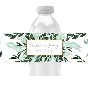Greenery Floral Water Bottle Labels, Personalized Party Favors, Wedding, Pack of 25 Peel and Stick Waterproof Wrappers