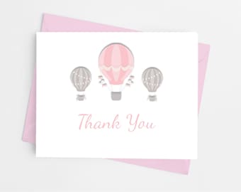Hot Air Balloon Folded Note Cards, Baby Shower Thank You Cards, Stationary Set of 10 Boxed Note Cards with Envelopes