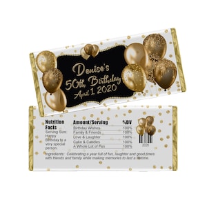 Personalized Candy Bar Wrappers, Gold Birthday Party Favors, Custom Hershey Bar Labels, Pack of 20, WRAPPERS ONLY