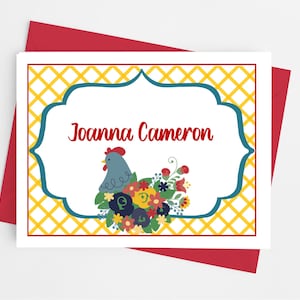 Chicken Stationery Note Cards with Envelopes, Custom Personalized Stationary Set for Women, Pack of 10 Folded Notecards