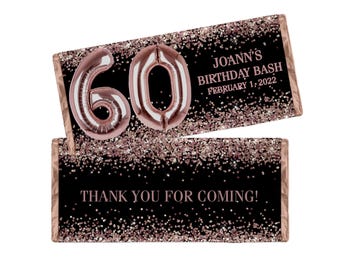 Milestone Birthday Personalized Candy Bar Wrappers, Custom Printed Party Favor Labels, Pack of 20