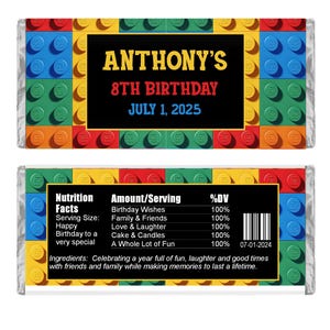 Building Block Personalized Candy Wrappers, Kids Birthday Party Favors, Pack of 20 Custom Chocolate Bar Labels