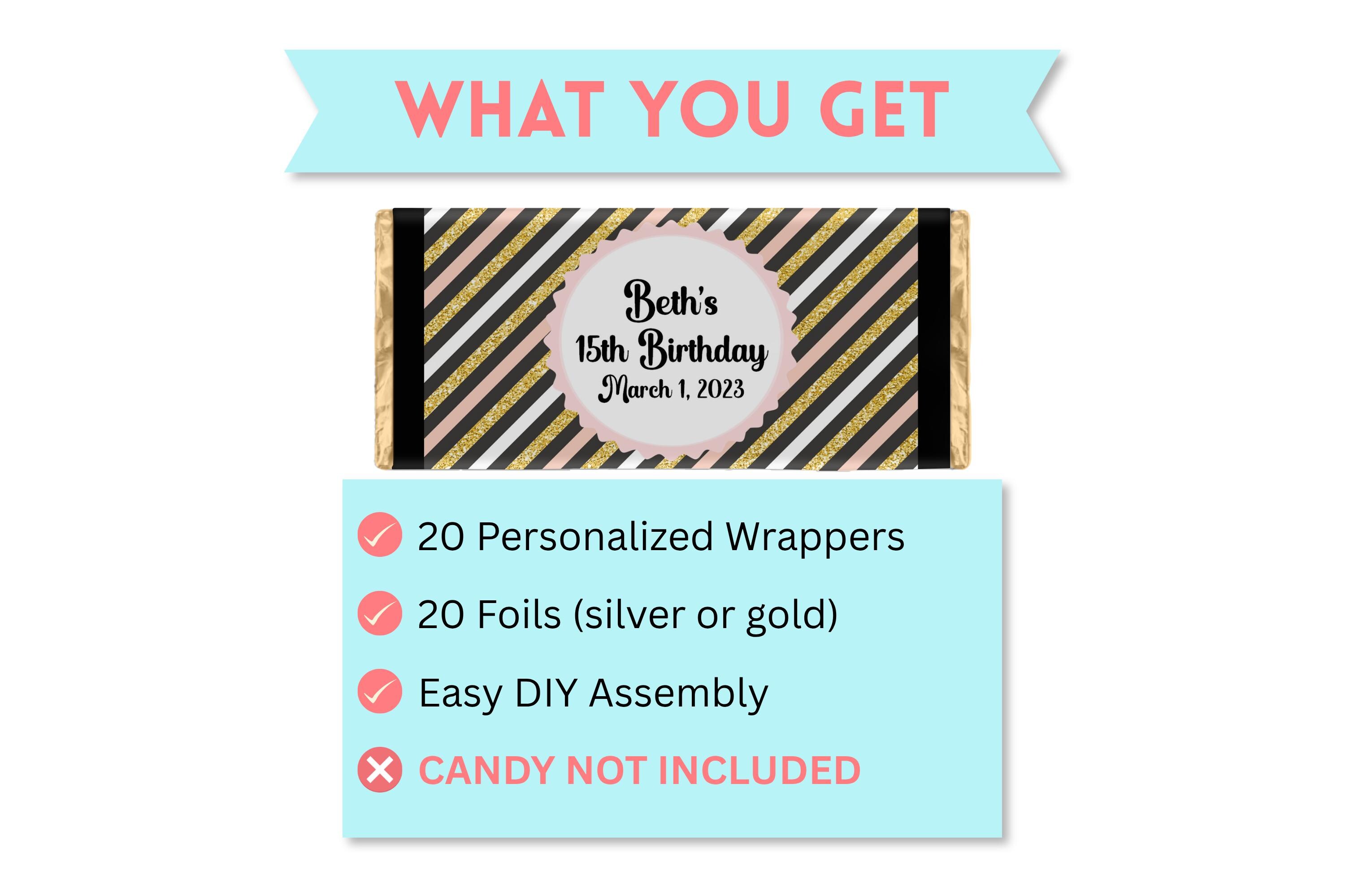 Personalized Candy Wrappers for Chocolate, Birthday Party Favors, Pack ...