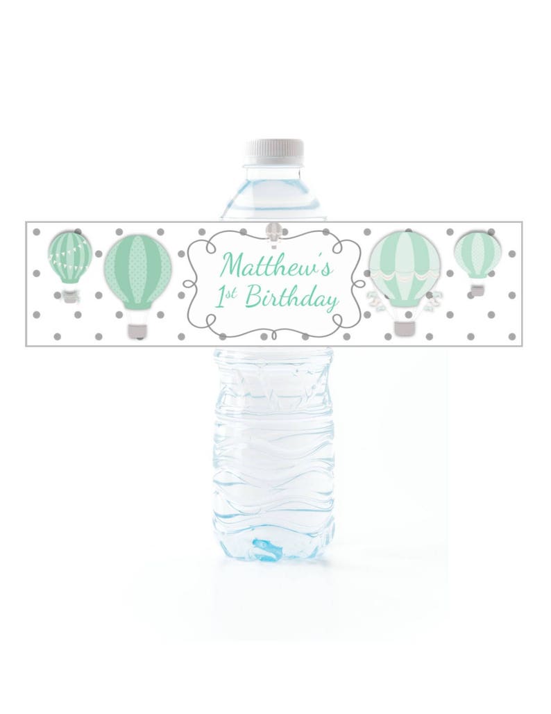 Hot Air Balloon Water Bottle Labels Peel and Stick Waterproof Labels Personalized Printed Wrappers for Baby Shower or First Birthday