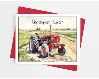 Tractor Note Cards with Enveloeps, Personalized Farm Stationery Set for Boys, Pack of 10 Folded Notecards