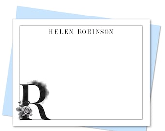 Monogram Stationery Set, Personalized Stationery Note Cards, Single Initial Monogram, Flat Note Cards with Envelopes, Pack of 12