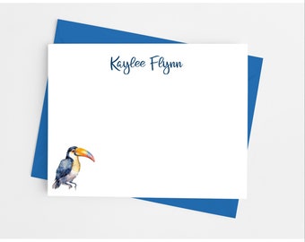 Toucan Note Cards with Envelopes, Personalized Bird Stationery Set, Pack of 12 Flat Notecards