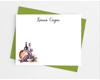 Wine Note Cards with Envelopes, Personalized Stationery Set for Wine Lover, Pack of 12 Flat Notecards