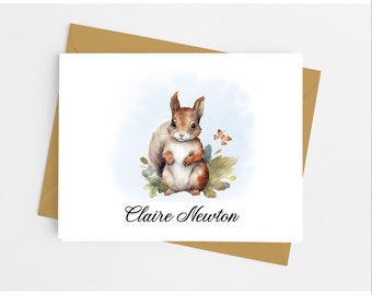 Squirrel Note Cards with Envelopes, Personalized Stationery Set for Women, Pack of 10 Folded Notecards