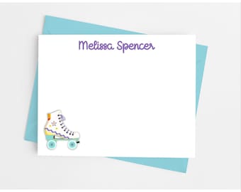 Roller Skate Note Cards with Envelopes, Personalized Stationery Set for Girls, Pack of 12 Flat Notecards