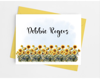 Sunflower Note Cards with Envelopes, Personalized Floral Stationery Set for Women, Pack of 10 Folded Notecards