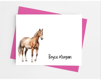 Horse Note Cards with Envelopes, Personalized Stationery Set for Girls, Pack of 10 Folded Notecards