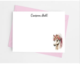 Horse Note Cards with Envelopes, Personalized Stationery Set for Girls, Pack of 12 Flat Notecards