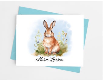 Bunny Note Cards with Envelopes, Personalized Stationery Set for Women, Pack of 10 Folded Notecards