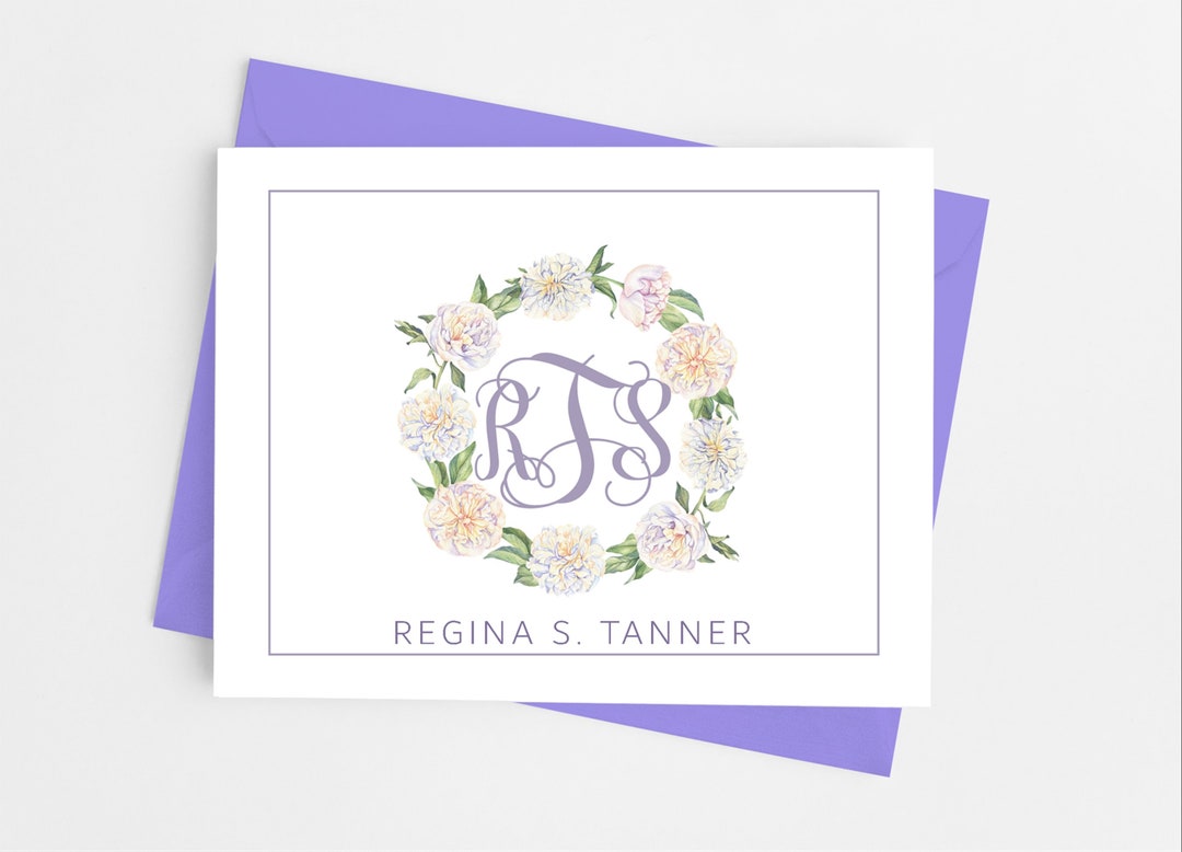 Purple Floral Monogram Note Cards, Personalized Stationery Set - Etsy