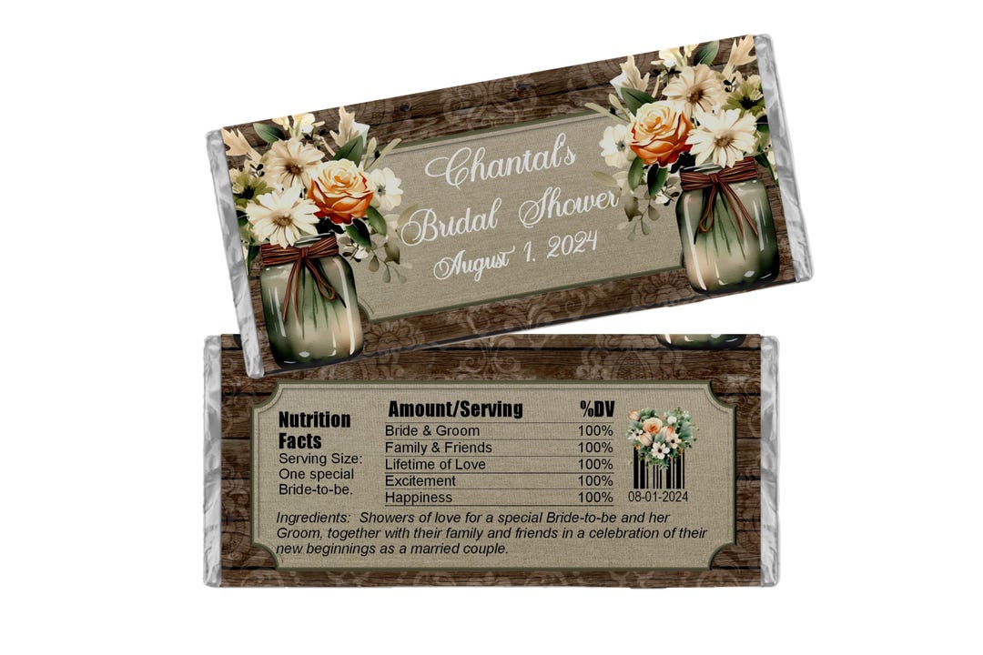Rustic Floral Personalized Candy Wrappers, Birthday Party Favors, Pack ...