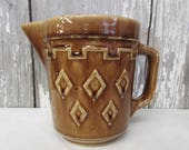 vintage pitcher, crackled glaze finish, five inches tall, old pottery pitcher, farm house decor, old primitive, retro kitchen decor