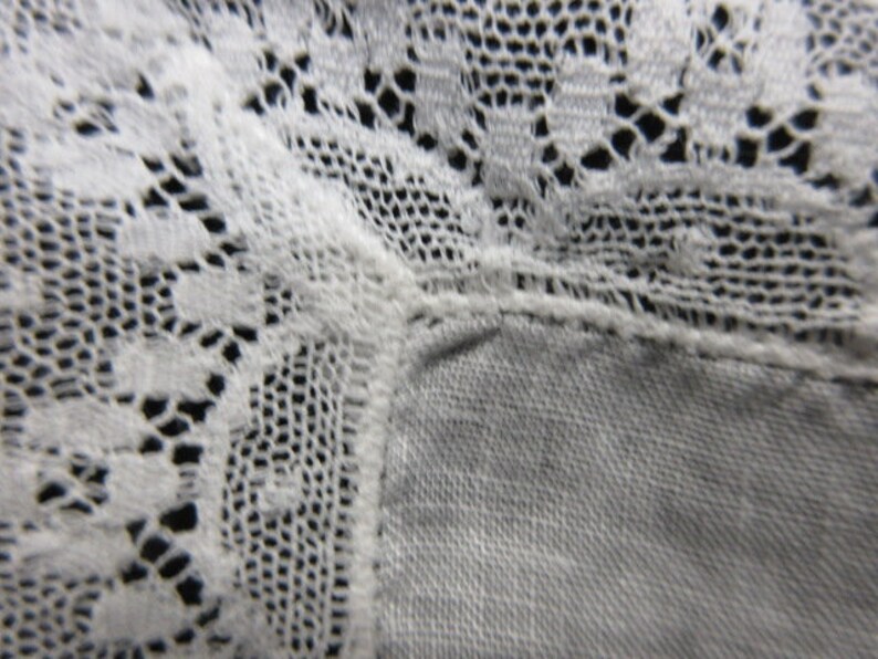 Retro Vintage Handkerchief white lace on white mid century fabric something old bridal hanky vintage linens vintage hankies